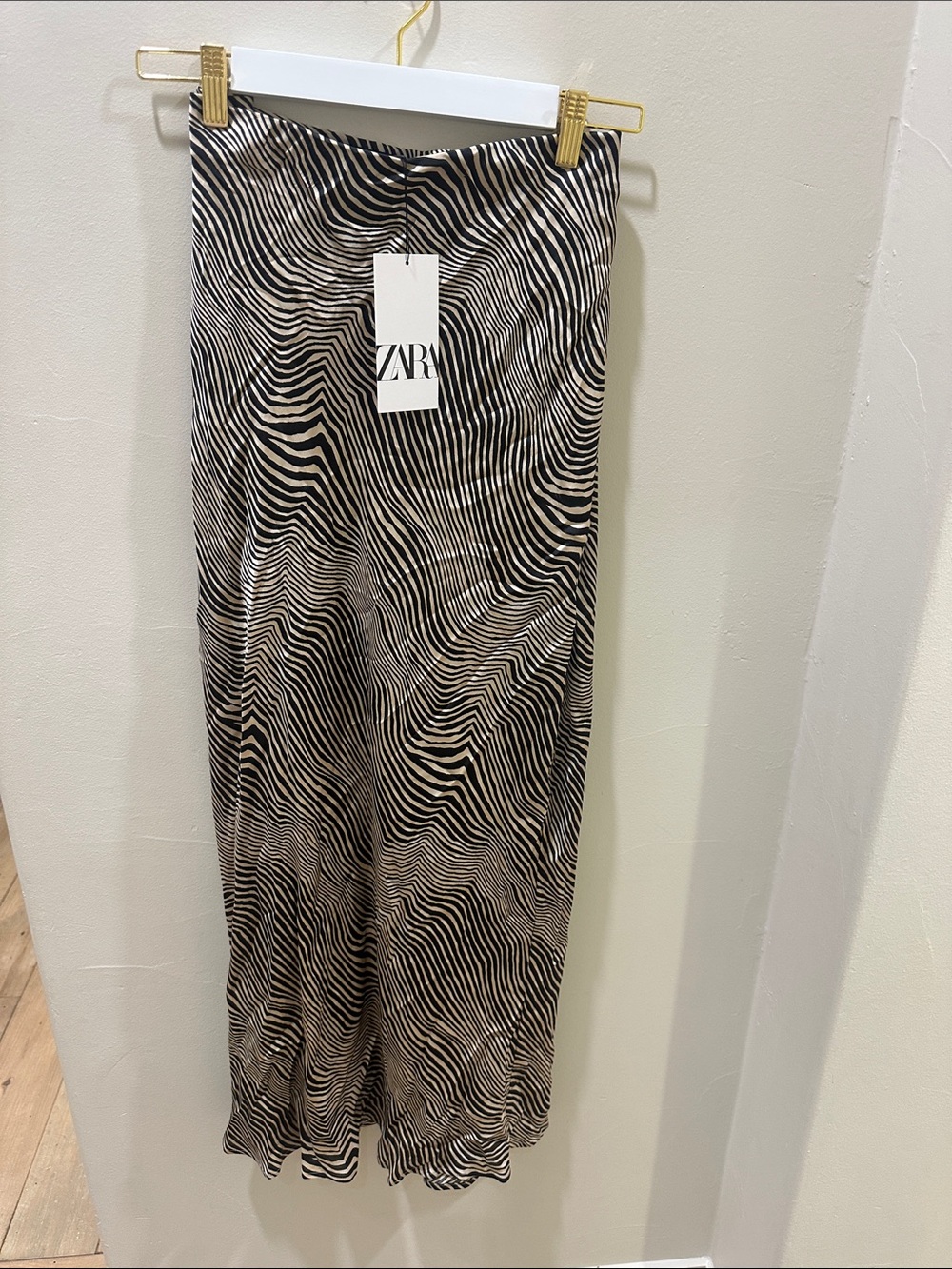 ZARA Black & Cream Zebra-Effect Satin Maxi Skirt